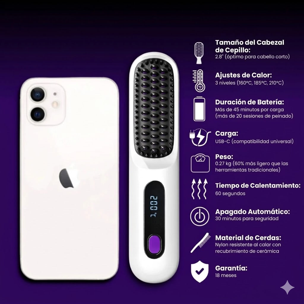 Cepillo alisador portátil recargable +🎁Obsequio peinilla y pinzas. Tu retoque en todo lugar💆🏼♀️