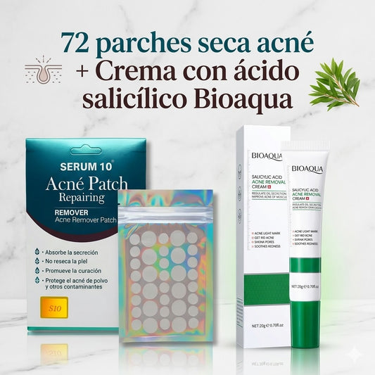 Combo Cero Acné: 72 Parches Invisibles + Crema Bioaqua con ácido salicílico